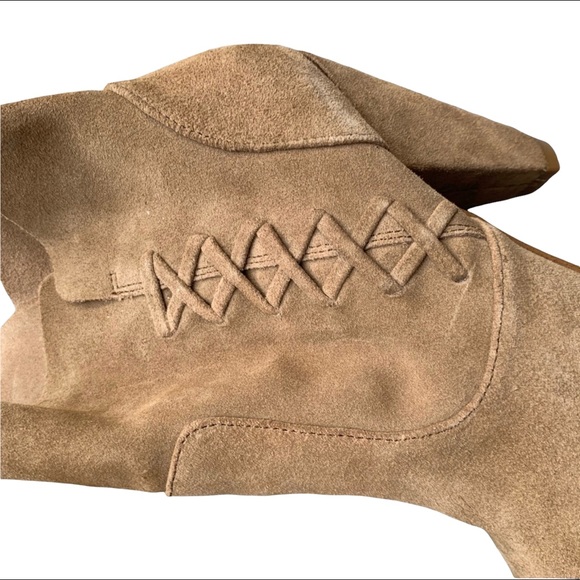 Zara Woman Suede Leather Lace Up Pointy Toe Heeled Booties Tan Cognac Size 39/9 - Picture 2 of 16